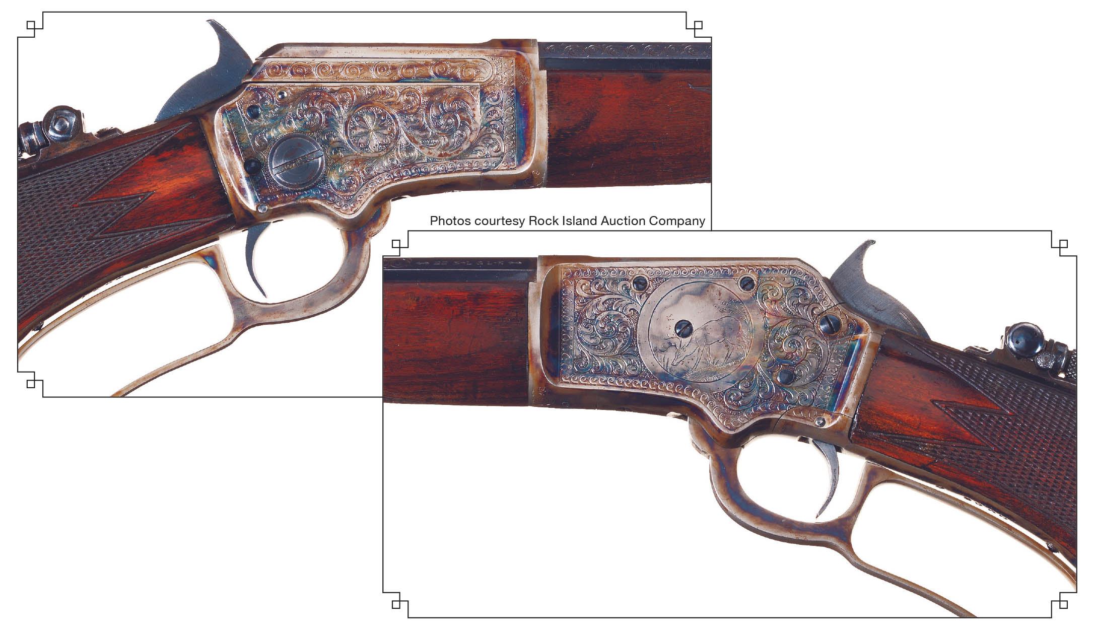 Beautiful engraving was available from Marlin on special order at various times in the company’s history. The Model 39’s construction of forged steel and American walnut lent itself to such embellishment. Photos courtesy Rock Island Auction Company